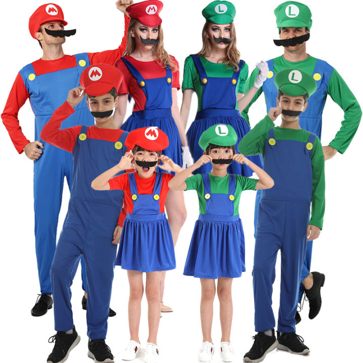 Adult Kids Super Mario Luigi Bros Halloween Costumes Cosplay Show