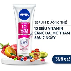 Serum Dưỡng Thể Sáng Da NIVEA 10 Super Vitamins 300ml Mờ Thâm & Đốm Nâu Nivea Extra Bright 10 Super Vitamins & Skin Foods Glow Perfection Body Lotion