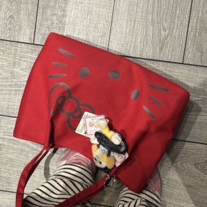 Biển jjt dung tích lớn Túi Vải Bố Mới HelloKitty Tote kiểu học sinh Dễ thương Crossbody Ins Di động đeo vai đi lại