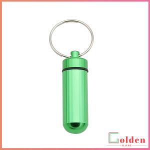 Golden กล่องยายาพวงกุญแจอลูมิเนียม กล่องใส่ยาขนาดเล็กแบบพกพากันน้ำ Keychain Pill Box