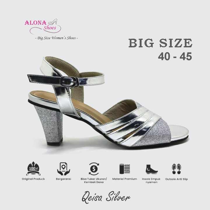 Alona Qeisa Silver High Heels Premium Ukuran Jumbo Big Size 41 42 43 44  45 Lazada Indonesia