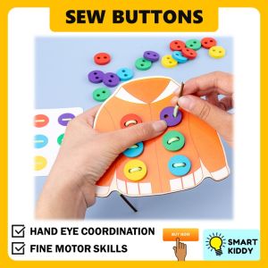 Montessori Wooden Educational Toy Fine Motor Skills Toys Lacing Beads Threading Board Color Matching Clothes Sew Buttons