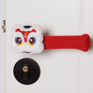 YESPERY Chinese New Year Door Handle Decorative Cover Household Plush Lion Dance Door Handle Cover with Blessing Pendant Festival Supplies