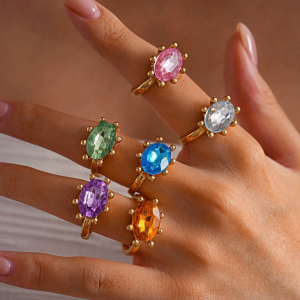 HOTOTO Adjustable Rhinestone Open Ring Colorful Alloy Y2K Stackable Ring Trendy Lightweight Knuckle Ring Women Girls