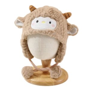 NOVAWEAR Toddlers Sheep Plush Hat Cute Kawaii Thickened Baby Warm Caps Winter Beanie Full Ear Coverage Breathable Coldproof Windproof Cartoon Head Decor For Infant Outdoor Activities