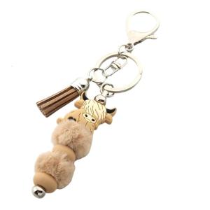 Highland bò móc khóa gắn mặt dây silicon mềm đính cườm Keyring với đầy màu sắc tua vòng chìa khóa phụ kiện cho phụ nữ người đàn ông