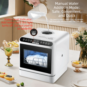 BLACKON Fully Automatic Tabletop Dishwasher 3D Spray Continuous Soft Water Washing Cabinet Dishwasher Quick Cleaning and Disinfection Microcomputer Control Fully Automatic Dishwasher No Embedded