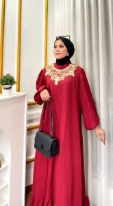 O Dress Renda Sultan shakilla premium Daster Renda Tebal  Daster Jumbo Gamis Jumbo Lengan Balon Kerah Shanghai Resleting Belakang Rufel Muter