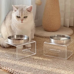 GFBB ขนาดใหญ่ ชามอาหารสัตว์เลี้ยงแบบยกสูง โครงอะคริลิค ป้องกันปากมดลูก ชามอาหารสัตว์เลี้ยง ดีไซน์สมัยใหม่ ไม่ลื่น ชามสุนัข อาหารสัตว์เลี้ยง