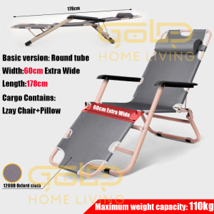Gold Lazy Chair & Folding Bed 2-in-1 – Adjustable Reclining Portable Camping Bed With Free Pillow Katil Lipat Kerusi Malas for Indoor/Outdoor Office Living Room Travel 懒人椅