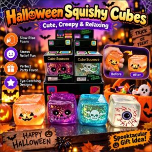 Halloween Skull Eyeball Squishy Cube Stress Relief Toy Slow Rising Fidget Sensory Toy Maltose Squishy Halloween Party Favor Gift