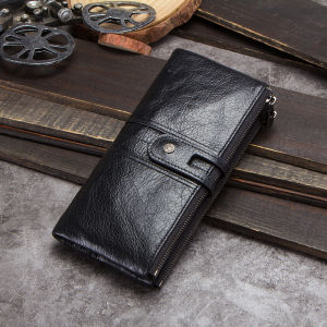 Hiram Genuine Leather Men Wallets Retro Card Holders Zipper Coin Pocket Money Clips Male Long Purses Wallets