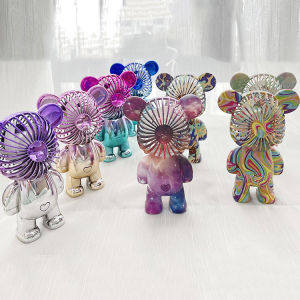 Mini Cartoon Bearbricklys Fan Colorful Violent Bear Building Block Bear Student Portable Creative Desktop Mute USB Charging Handheld Fan