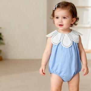 2026 Summer New Solid Color Petal Collar Vest-style Thin Version Baby Girl Crawling Clothes For Outdoor Wear 2 Colors Available2026