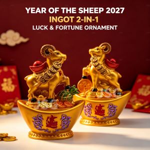 Luckycharm168 2027 Year of Sheep 2-in-1 Fortune Ingot Ornament Tabletop Decor for Home Office & Holiday Gift