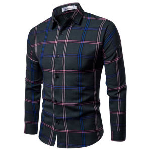 TAILOR 2025 Korean Plaid Shirt Casual Blouse Men Long Sleeve Fashion Mens Dress Shirts Slim In Red Blue Black Dian