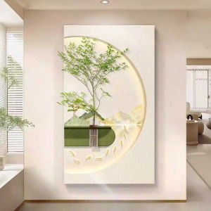 Himalaya Painting Green Plant Large Size Vertical Decorative Wall Hanging Decor 40X60CM Free Double-sided Adhesive Tape for Attaching To The Wall and Tempered Gl + Wooden Wall Art