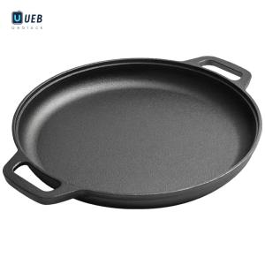 Ueblock✈Cast Iron Skillet Pan with Dual Handles Non-Stick Round Griddle For Crepes And Pizza Pancake Pizza Pan Cookware Fry Pan
