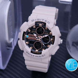 Jam Tangan Wanita Original Digitec Anti Air MDA 3033 T Cream Analog Digital Tali Karet