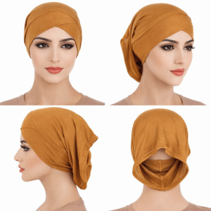 LUXEMO Cotton Inner Cap Solid Color Jersey Under Hijab Bonnet Comfortable Fit Forehead Cross Under Scarf Caps for Women