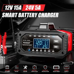 DEKES Car Battery Charger & Jump Starter Booster 12V 24V Automatic Pulse Repair Charger with LCD Display