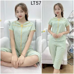 (BunnySky) quần áo nữ mặc nhà nữ đồ bộ thiết kế độc lạ mã kẻ mới và hoa nhí xinh