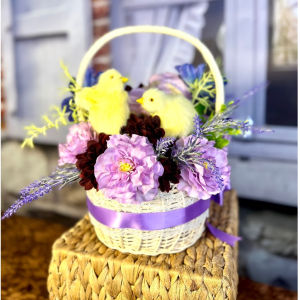 Hoa Giả Giỏ Hoa Lụa Giả Mây Đan Trang Trí Nhà Cửa Văn Phòng Làm Đạo Cụ Chụp Ảnh- (Mẫu 20-Dáng Tròn Gà Tông Tím)