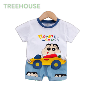 TREEHOUSE Childrens Clothing Casual Cute Cartoon Short Sleeve Jeans Two-piece Boys Clothing Set