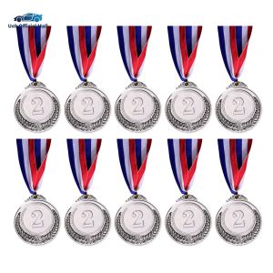 Ueb Official Mall ✪ 10Pcs Silver Award Medals Zinc Alloy Gold Silver Bronze Prizes with Neck Ribbon Competition Awards 2 Inch for Classrooms Office Games