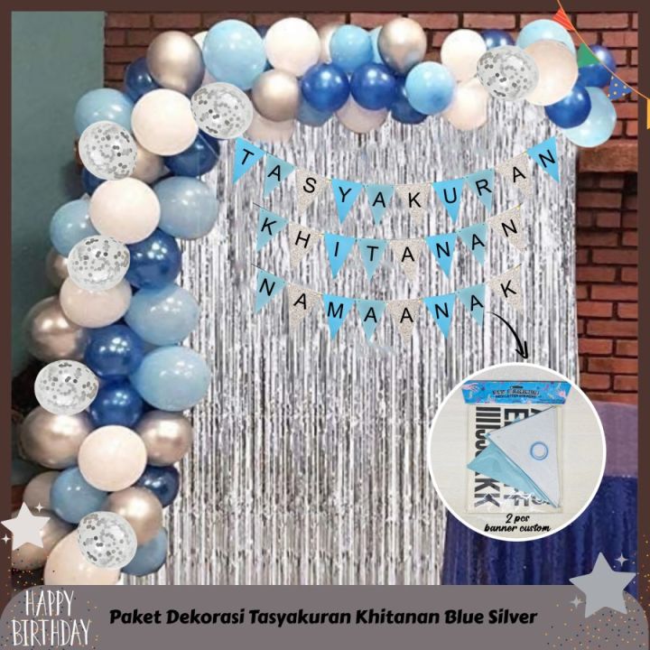 Paket Dekorasi Tasyakuran Khitanan Aqiqah Anak Custom Blue Silver