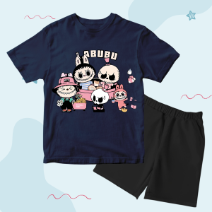 Baju Kaos Distro Setelan Motif Kartun Labubu Anak Laki laki Lucu 1 - 10 Tahun - Code8.id - DTF