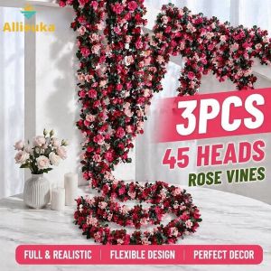 Allieuka Artificial Rose Vine Garland Set Silk Flower Rattan for Wedding Party Wall Garden Decor