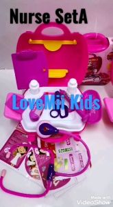 Doctor Set Suitcase Kids Girls Toys Light Hospital Nurse Sthethoscop Syringe/Alat Mainan Doktor Cahaya (22pcs)