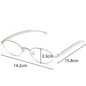 Retro Oval Frame Shinny Diamond Glasses for Women Korea Ins Jennies Same Sun Glass