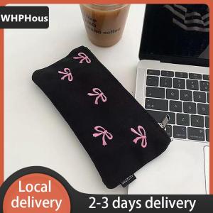 [COD] WHPHous Ship within 24 hours Ins Style Simple Black Bow Pencil Case Large Capacity Pencil Storage Bag Cosmetic Bag Stationery Organizer School Supplies