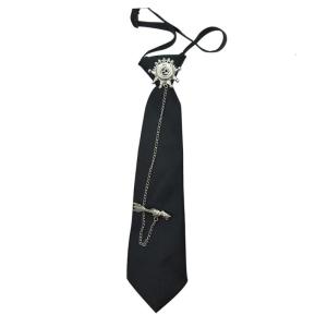 Women Men Punk Rock Black Necktie with Metal Arrows Chain Pre Tied Tie For Casual College Style Event And Cosplay Props