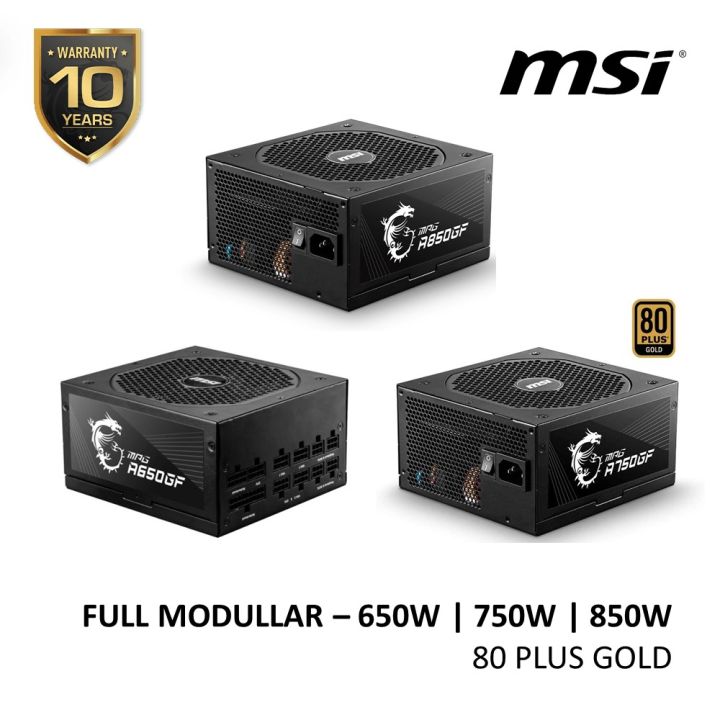MSI POWER SUPPLY MPG 650W/750W/850W 80 PLUS GOLD POWER SUPPLY (A650GF