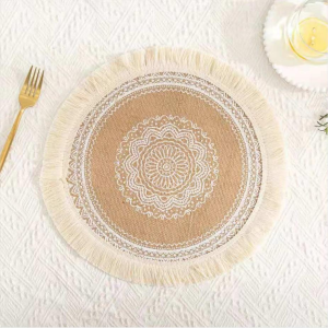 Nordic Table Mat Retro Woven Platemat with Tassel Heat Insulation Coasters Decoration Ins Style Coffee Cup Mats Tableware