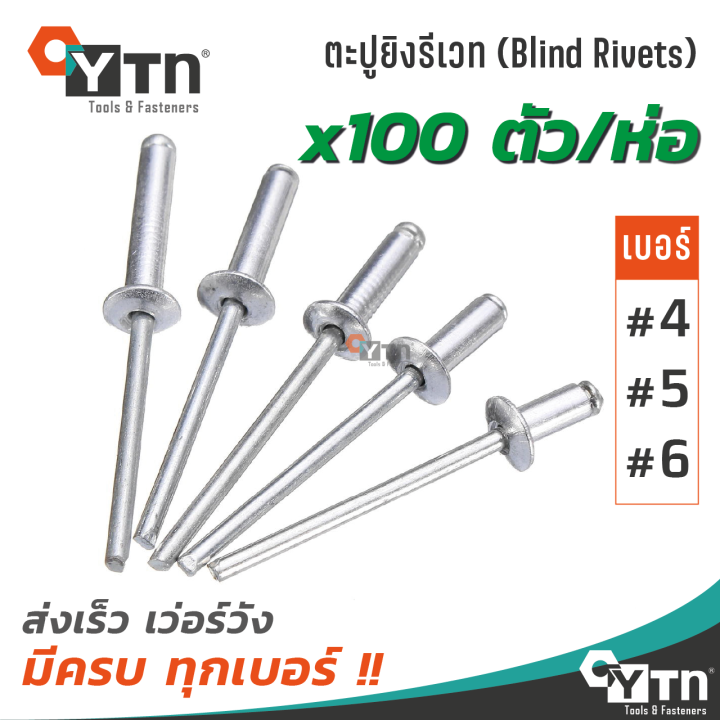 Rivet ลูกรีเวท หมุดย้ำ ตะปูยิง (มีทุกเบอร์) 100 ตัว/ห่อ | Lazada.co.th