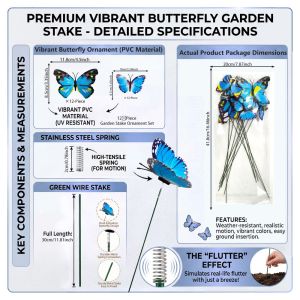 BG9T 12PCS 3D Butterfly Butterfly Garden Stakes Bonsai Ornament Multicolor Garden Ornaments Creative Photo Props Ground Picks For Courtyard