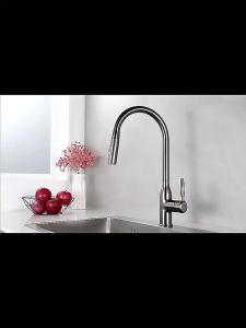 AU Kitchen all-copper pull-out faucet with a Guanyin spout Pressurized universal rotating hot and cold faucet with extendable spout