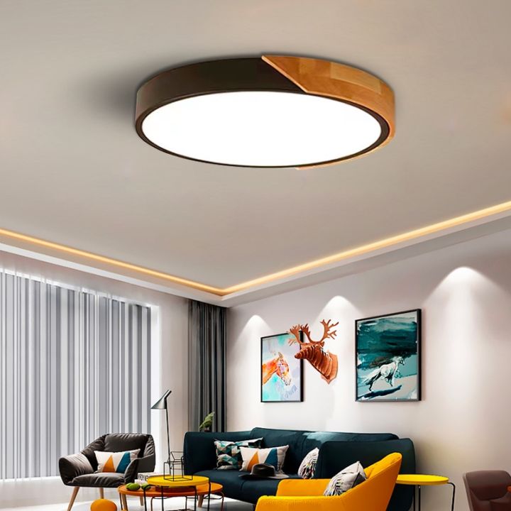 Modern LED Ceiling Light Ultra Thin Wood Lighting Fixture Indoor