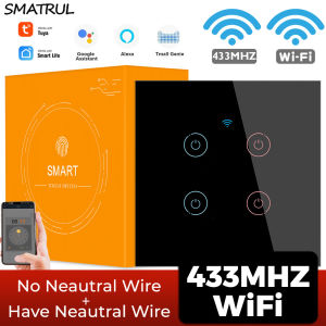 SMATRUL WiFi Switch Smart Wall Light Switches No need Neutral line 1/2/3/4Gang Touch Control Timer Home Automation Support for Tmall Genius/Google Home/Nest & Amazon Alexa 110v-240v