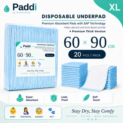 Paddi💧 Wonderbaby Disposable Underpad Teal SAP Thick Version for Baby Postnatal Elderly Pet - 60 x 90 cm