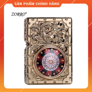 Bật Lửa Hộp Quẹt Xăng Zorro Z-KJ1011 Hoa Văn Cổ Sang Trọng & Vòng Xoay Roulette Đẹp Độc Lạ - Dùng Xăng Bấc Đá