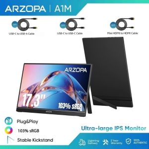 ARZOPA Portable Monitor 17.3 A1M 1080P FHD HDR IPS Laptop Computer Display HDMI USB C Game Monitor Eye Care External Monitor with Dual Speakers for Xbox PS4 Switch PC Phone