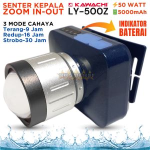 Senter Kepala Kawachi Super Terang Lensa Bisa Di Zoom In-Out Daya 50 Watt Original LY-500Z Baterai 5000mAh | Senter Kepala 50W Waterproof Cas USB Type C Rechargeable Isi Ulang Tahan Lama Laz COD Bisa Bayar di Tempat TOKO SINAR AUDIO