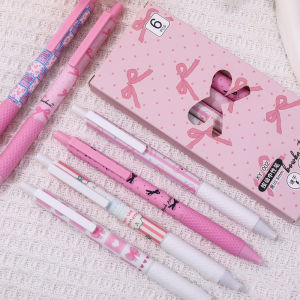 Gel Pens Set Of 6 Cute Pink Kawaii Ballet Bow Quick Dry 0.5mm Smooth Tip For Students Office Users
