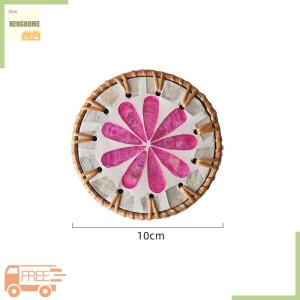 HENGHOME ที่รองแก้วหวายทรงกลมหลากสีแผ่นป้องกันโต๊ะรับประทานอาหารแผ่นรองแก้วกาแฟทนความร้อนแก้วเครื่องดื่มร้อนแก้วมัคห้องครัว