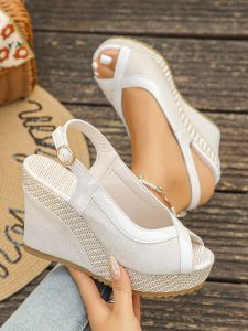 [Free Shipping] 2026 New Fashion Thick-Soled Wedge Heel Fashion Fish-Mouth One-Strap WomenS Shoes Wedge Heel Sandals